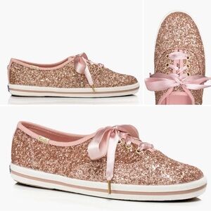 Keds X Kate Spade New York pink rose gold vividsnap Glitter Sneakers Sz 6